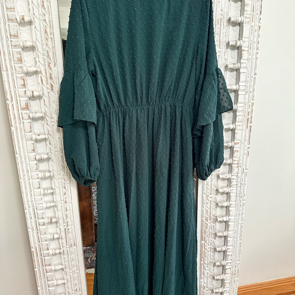 Green Mockneck Maxi Dress fully lined
